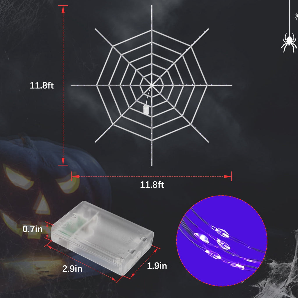 Innens 11.8ft Halloween 144 LED Purple Spider Web Lights with 35" Giant Spider Light up Cobweb Halloween Decorations for Indoor Ourdoor Garden Yard Home Patio (Black, 1Pc)