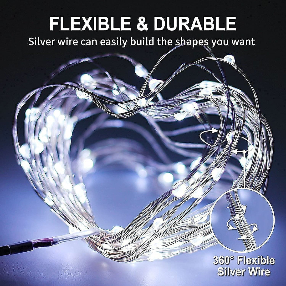 2 Pack Solar Fairy Lights Outdoor 33ft 100 LED Solar Powered Copper Wire Lights 8 Modes Waterproof for Garden Tree Patio Wedding Party Decor,Cool White