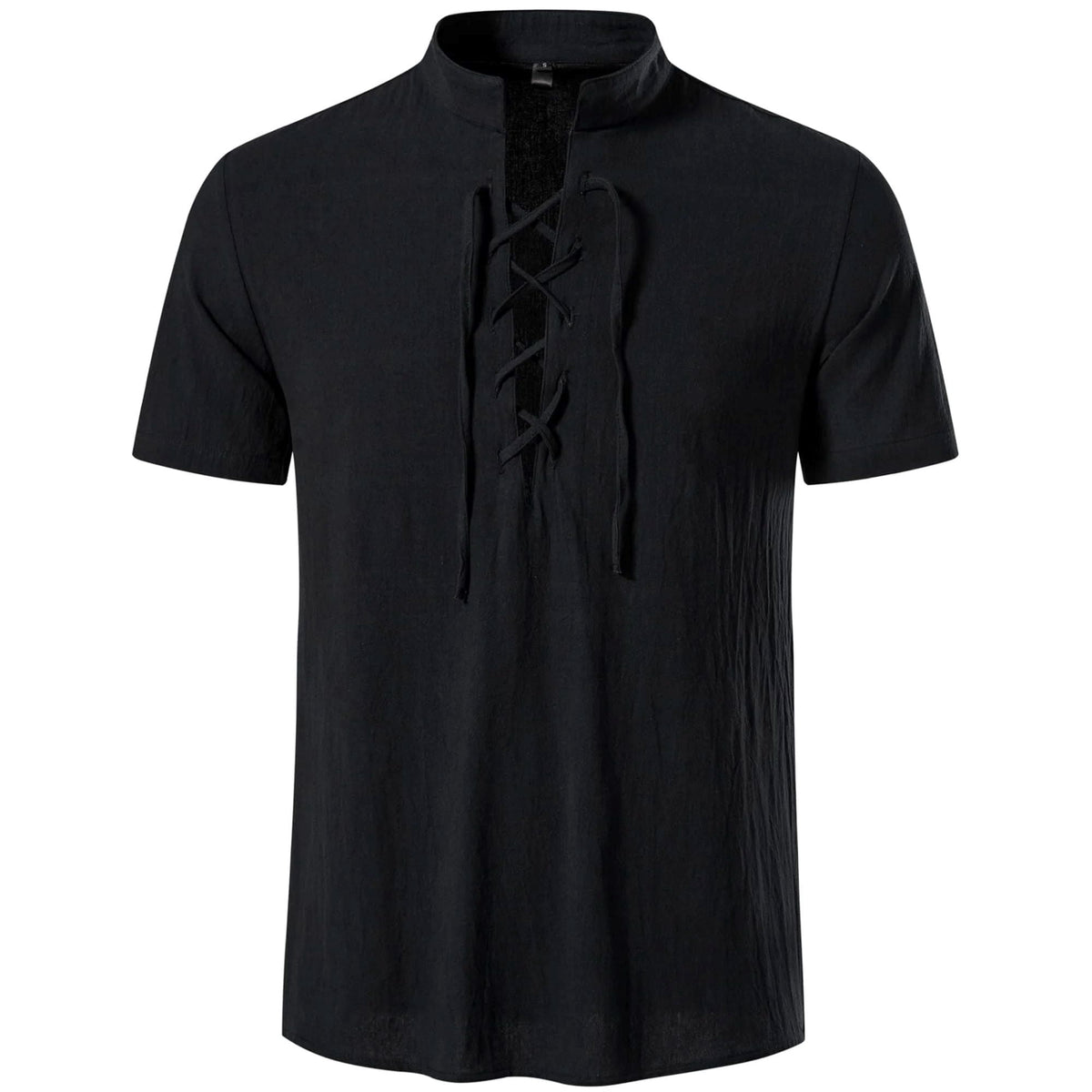 HAOMEILI Men's Short Sleeve Shirts Retro Style Lace up for Medieval,Viking,Hippie Halloween Cosplay Pirate Renaissance Costume