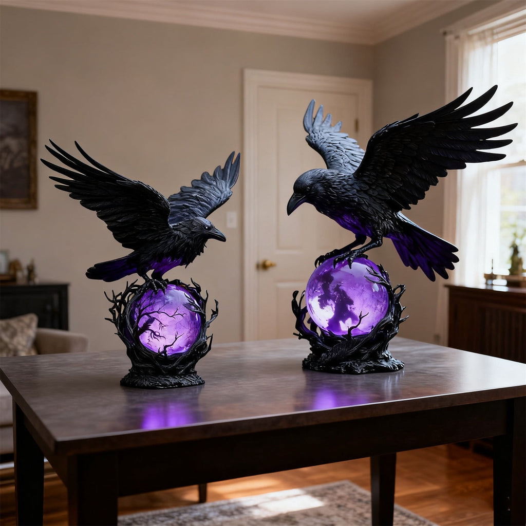 Gothic Mysterious Crow LED Light Luminous Sculpture, Resin Gothic Home Decor Accent, Raven Lamp for Halloween Gift, Bedroom Bedside, Living Room