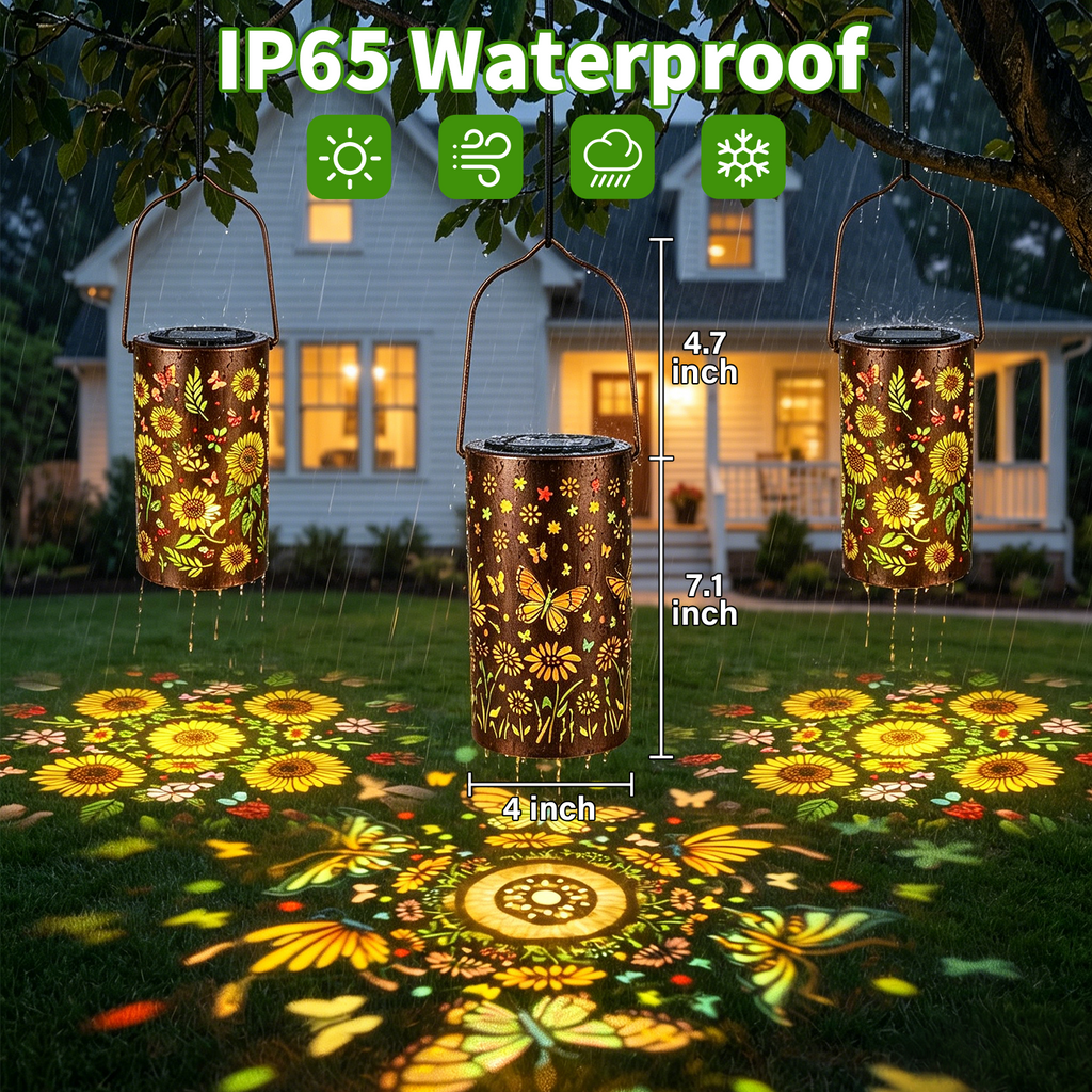 Colorful Solar Lanterns IP65 Outdoor Waterproof, Mother's Day Gifts for Women Mom Grandma - LED Colorful Sunflower Solar Lights Metal Hanging Lantern for Patio Yard Porch