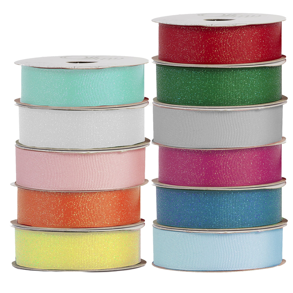 (3 pack) Offray Ribbon, Emerald Green 7/8 inch Grosgrain Glitter Polyester Ribbon for Sewing, Crafts, and Gifting, 9 feet, 1 Each