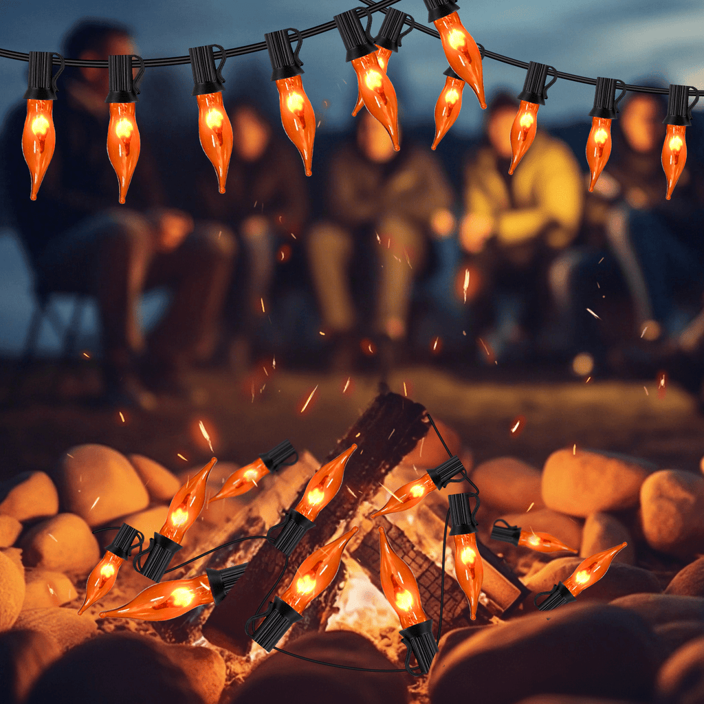 12.8Ft Christmas Lights Flickering Flame String Lights with 12 Pack Clear C7 Flame Light Bulbs（2 Spare）, Great for Indoor Outdoor Home Patio Party Christmas Decorations Lights, 1W, E12 Base