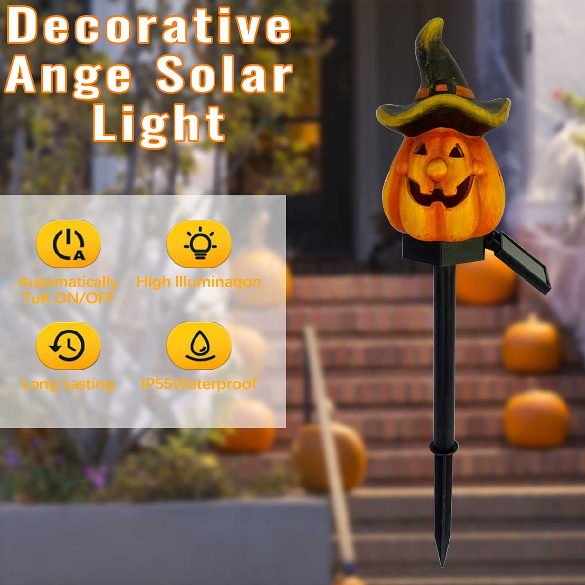 Btomtd Solar Lantern Light Outdoor Halloween Decor Resin Craft Pumpkin Ground Insertion Lamp for Garden Ghost Festival Solar LED Garden Light, C