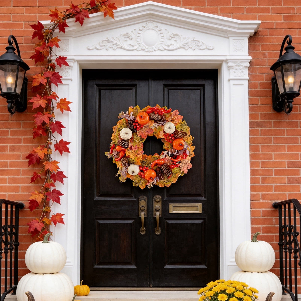 AGCAN Halloween Wreaths for Front Door, 17 Inch Pre-Lit Halloween Wreaths with Bats & Deadwood, Halloween Decorations for Door,Porch,Window,Indoor and Outdoor Decor