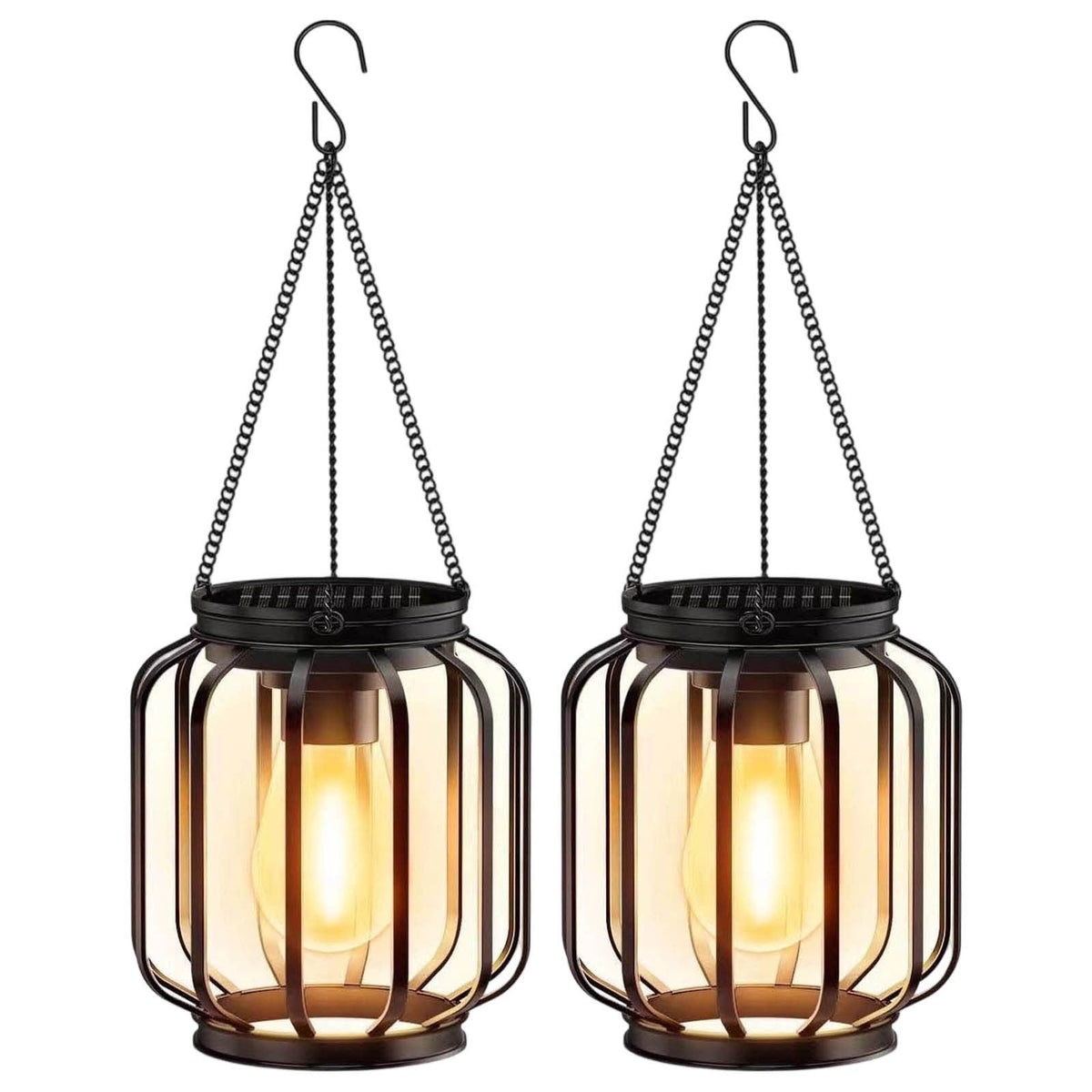 AUHomi Solar Hanging Lanterns, 2 Pack Metal Solar Hanging Lights with Hook, Bright Waterproof LED Lanterns for Outdoor, Classic Decorative Solar-Powered Light for Yard Garden Patio Porch