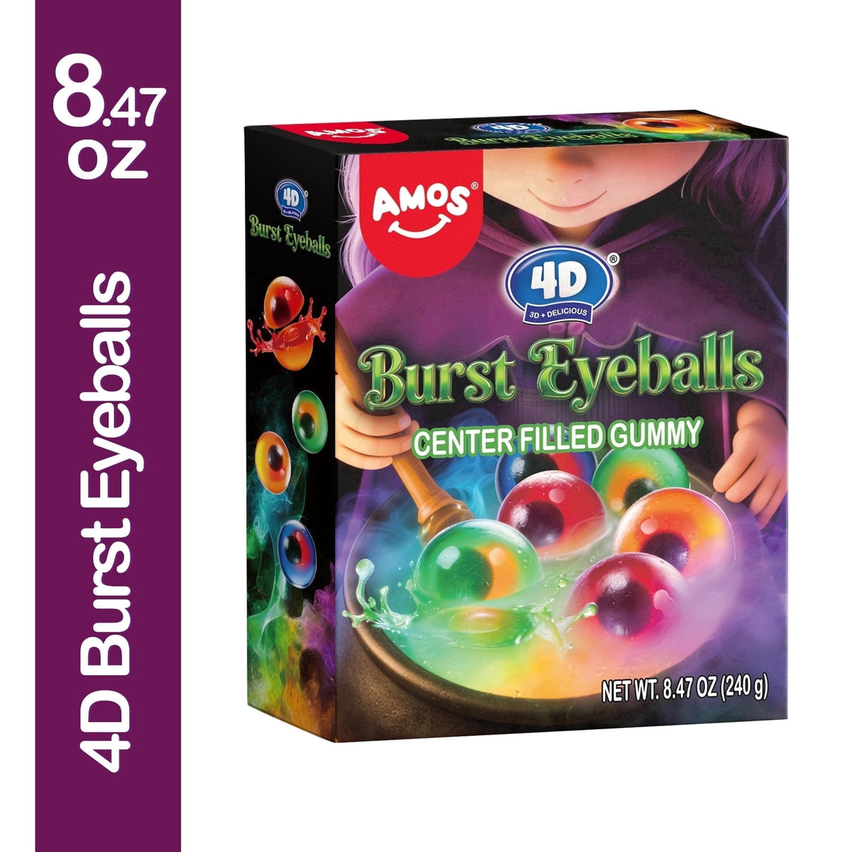 AMOS Cotton Candy Halloween Pizza, Eyeballs Candy for Party, Gluten-Free, 6 Count, 6.35 oz