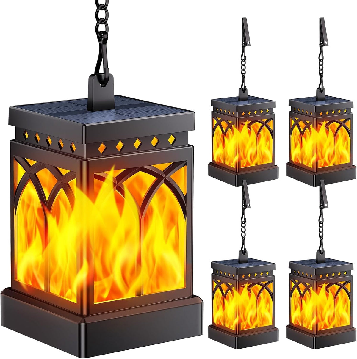 Diigabo 2-Pack Solar Lanterns Outdoor Flickering Flame Waterproof Hanging Lanterns Solar Powered LED for Patio Deck Yard