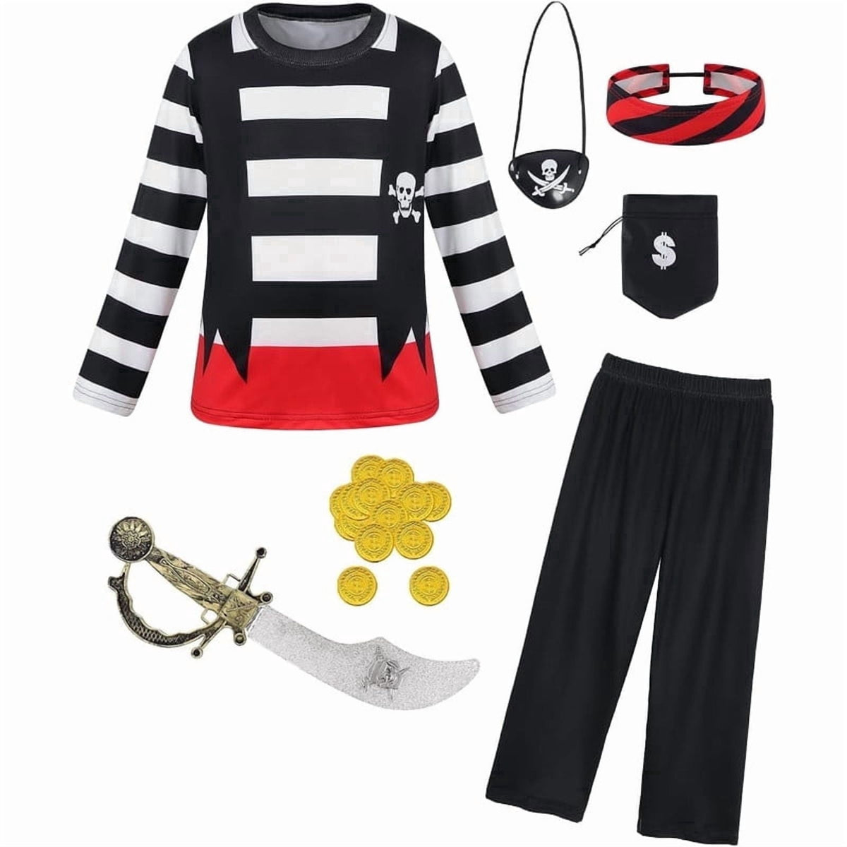 Benylion Girls Pirate Costume for Kids Halloween Party Dress Up Toddler Pirate Christmas Cosplay Outfit with Accessories for 5-6 Years