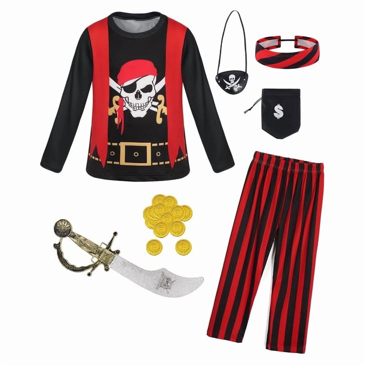 Benylion Girls Pirate Costume for Kids Halloween Party Dress Up Toddler Pirate Christmas Cosplay Outfit with Accessories for 5-6 Years