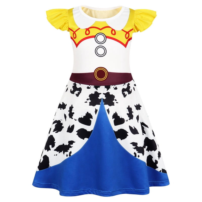 Benylion Cowgirl Costume for Girl Summer Dress Western Dress Up Outfit for Kids Halloween Cosplay Party Dresses Ruffle Sleeve for 5-6 Years