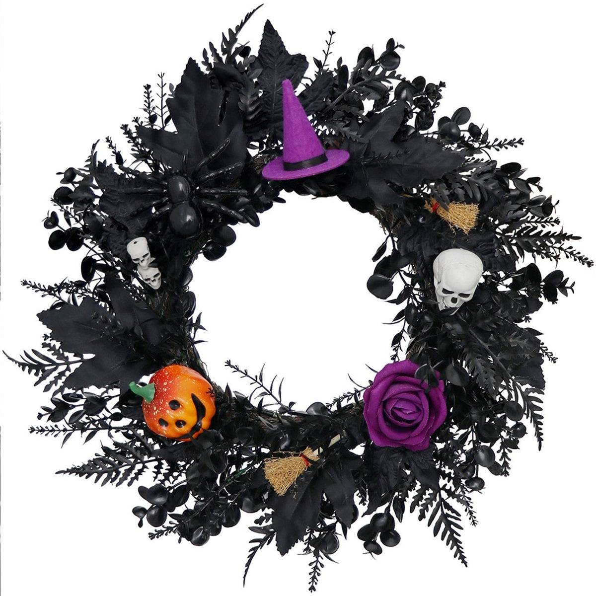 Boovnll Halloween Wreath, 18" Horror & Novelty Handmade Black Twig Glitter Bats Halloween Wreaths for Front Door Fireplace Wall Porch Party Decor, Halloween Decorations