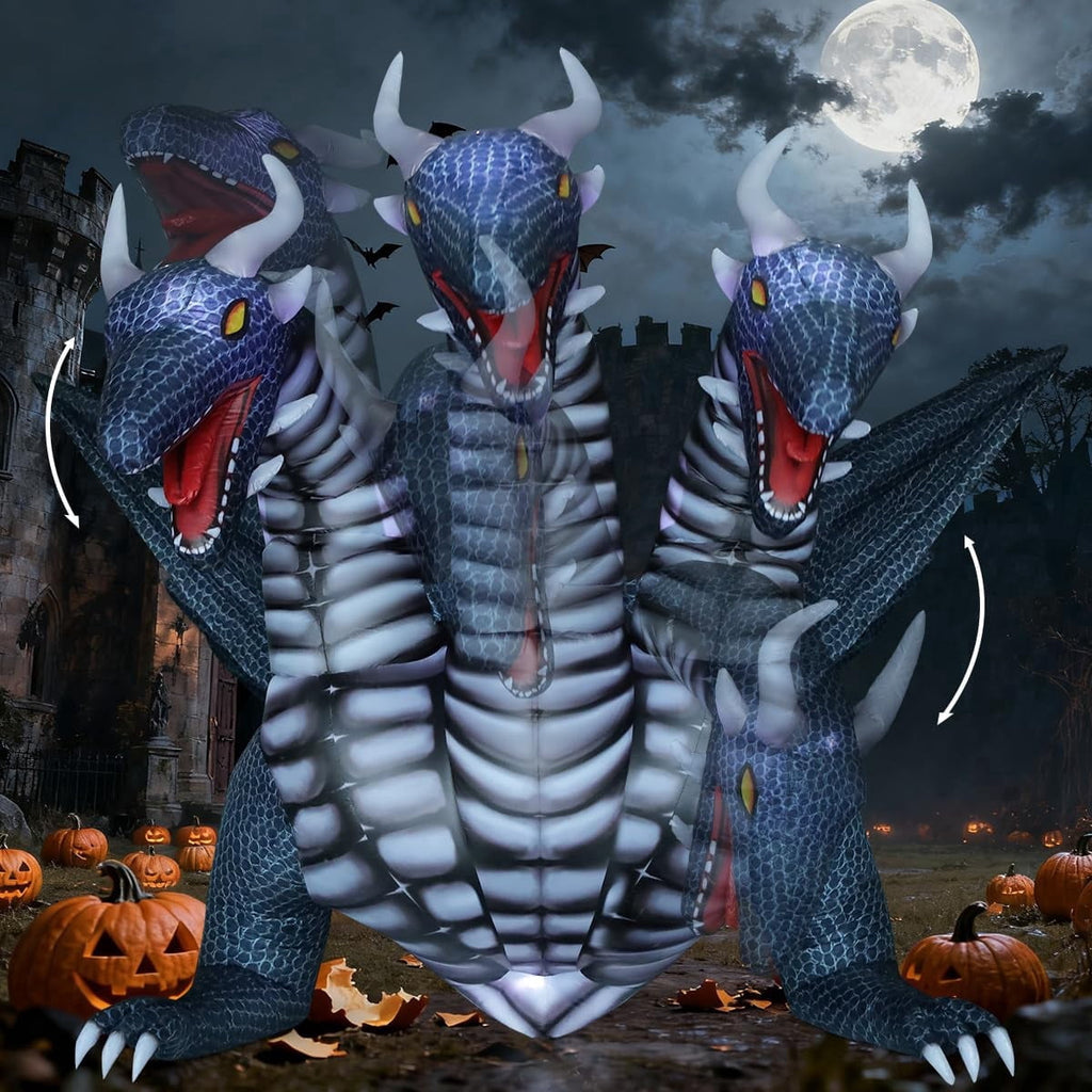 COMIN 15.6 FT Long Animated Halloween Inflatables Outdoor Decorations Black Hydra Dragon - Giant Yard Blow Up Decoration Built-in LED Lights for Halloween Party Yard Lawn Garden Patio Decor