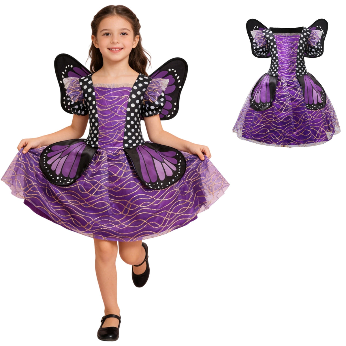 CZKHPTY Girls 3D Butterfly Fairy Tutu Dress, Whimsical Garden Princess Pretend Play Fancy Outfit, Sizes 7-8Y