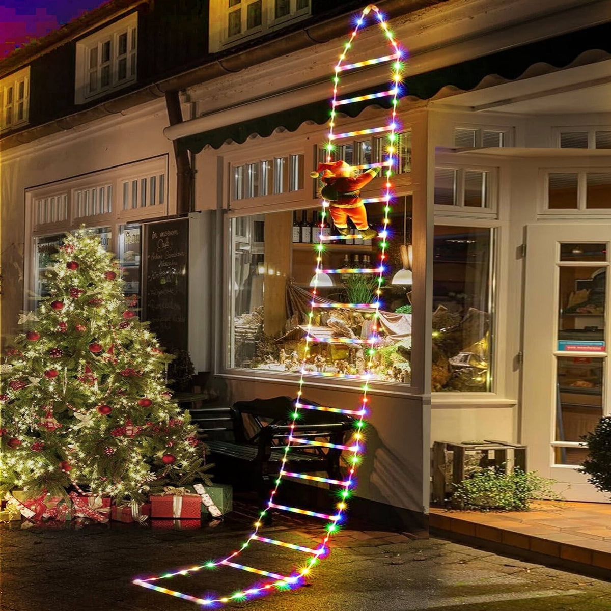 Morfone Christmas Decorations LED Ladder Lights with Climbing Santa Claus, 10.5ft Christmas Decorative String Lights for Indoor Outdoor, Window, Garden, Home, Wall, Xmas Tree Decor, Multicolor