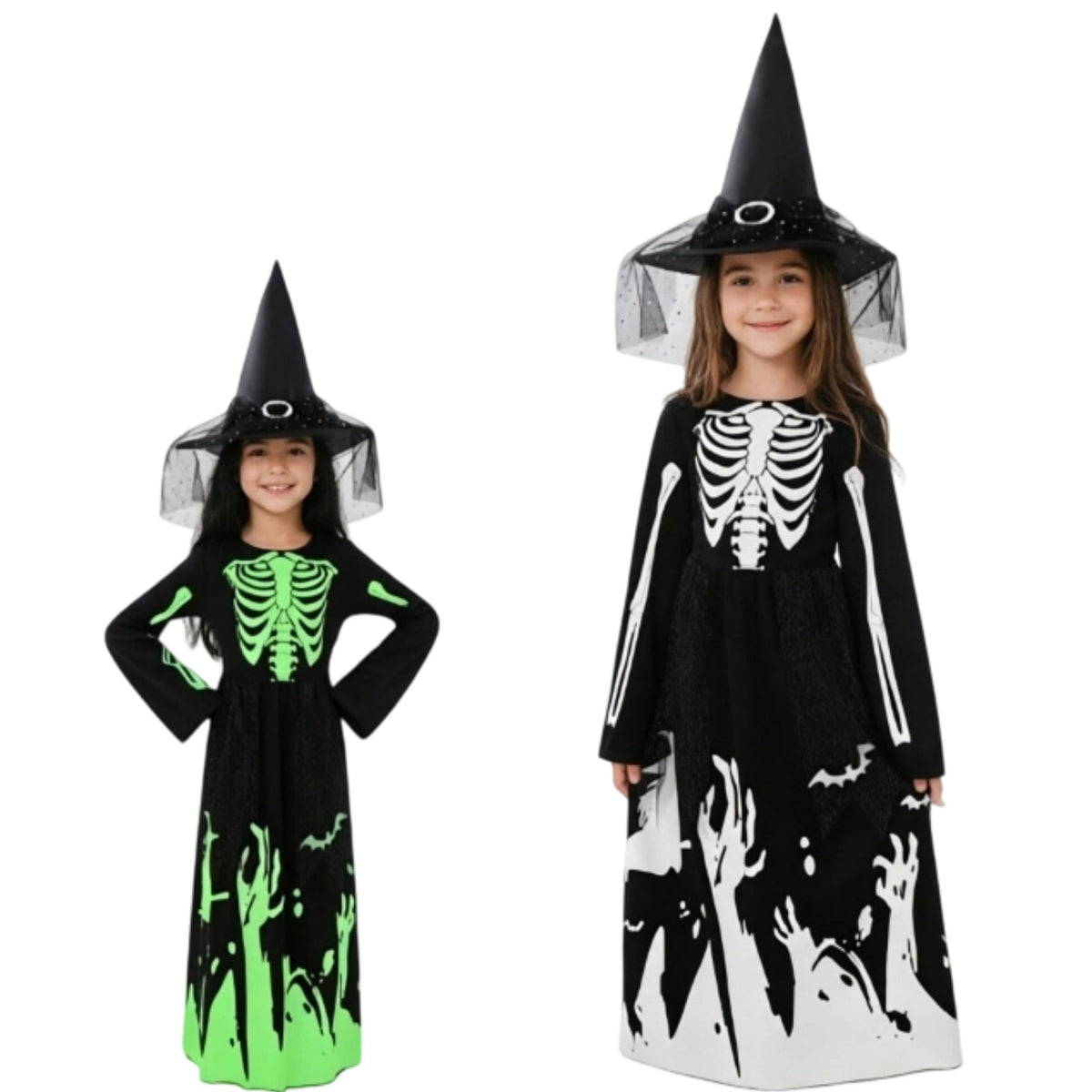 Spooky Skeleton Costume for Kids, Glow in The Dark Halloween Bone Outfit for Boys and Girls, Creepy Role Play Cosplay Dress for 4-8 Years Old