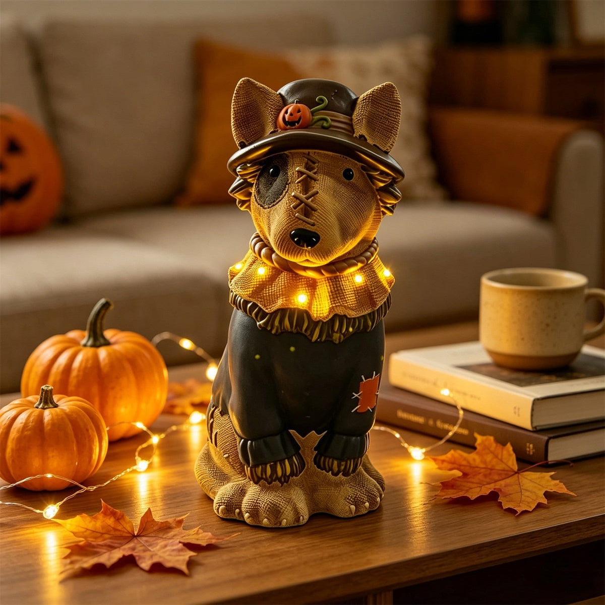 Clearance Halloween Schnauzer Bat Figurine with Ghost Bucket, 8 inch Resin Cute Dog Gifts Tabletop Decor