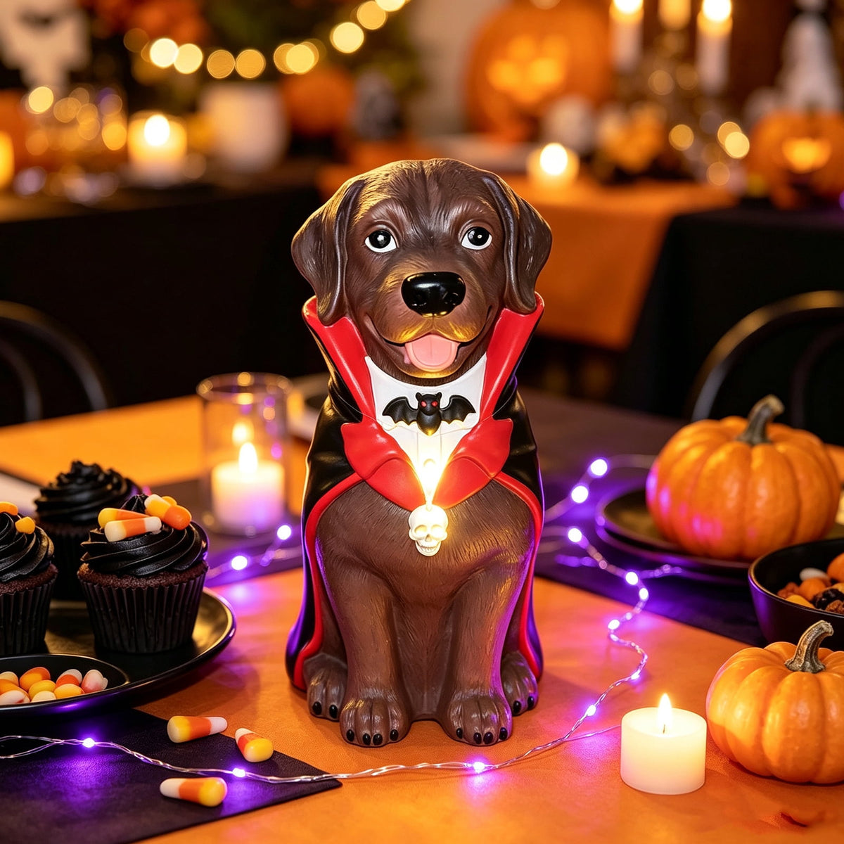 Clearance Halloween Schnauzer Bat Figurine with Ghost Bucket, 8 inch Resin Cute Dog Gifts Tabletop Decor