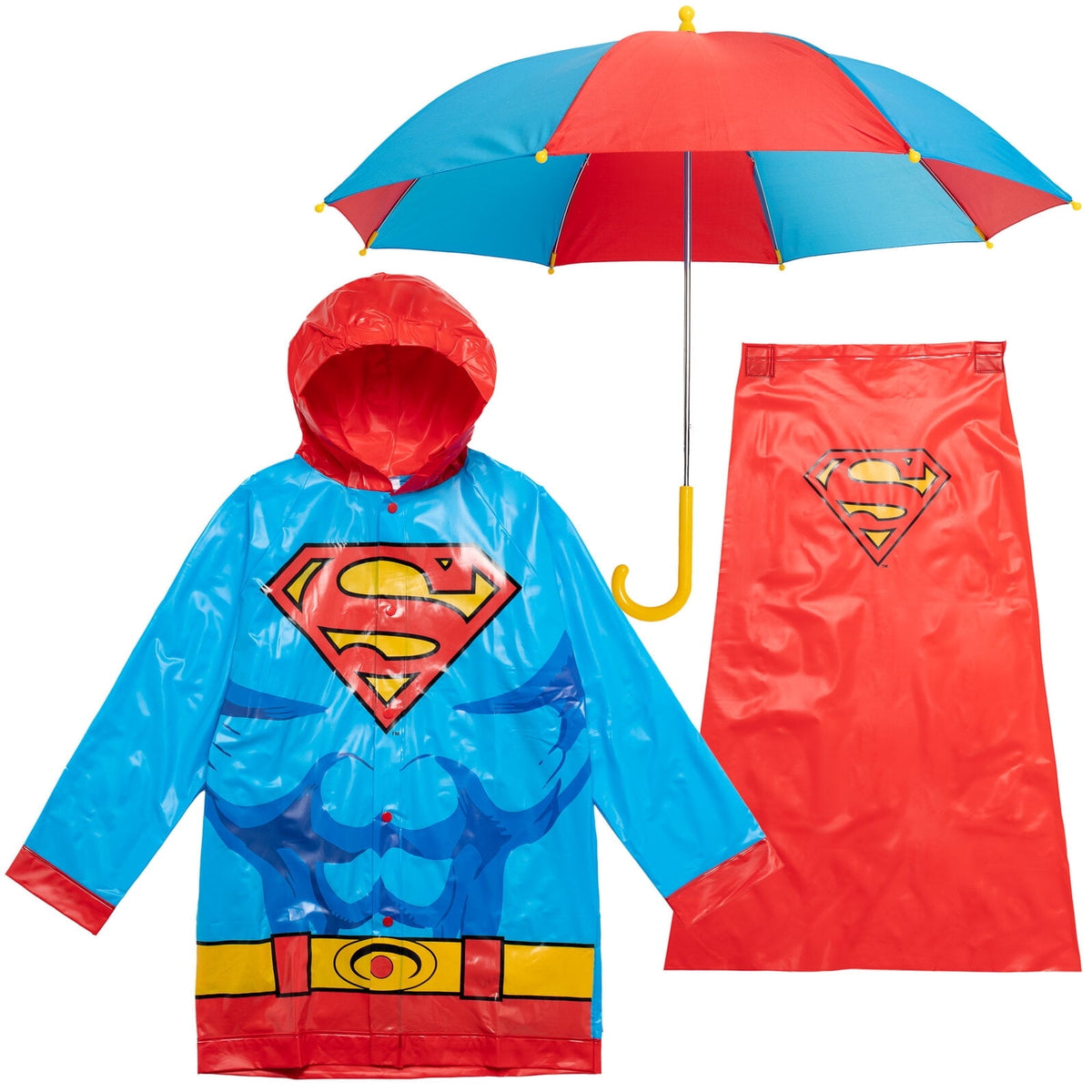 DC Comics Justice League Batman Little Boys Costume Waterproof Rain Jacket Cape and Umbrella 3 Piece Outfit Set Toddler to Little Kid