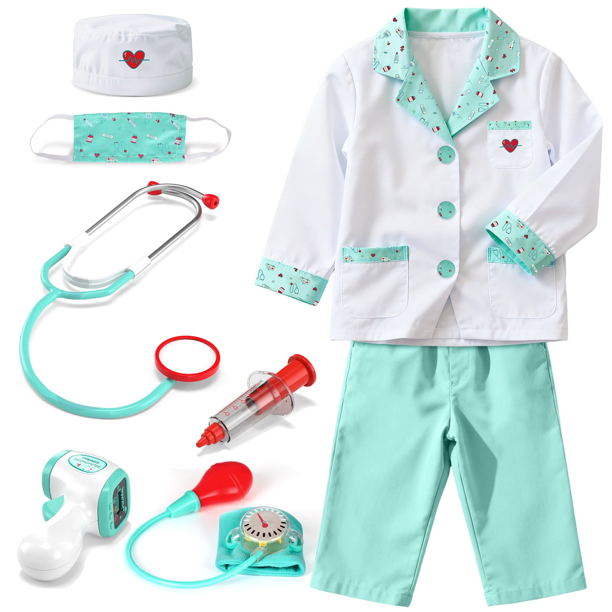 Doctor Costume Set for Kids, Pretend Play Doctor Dress up Clothes with Medical Accessories, Kids Doctor Costume Set Toy for Age 3 4 5 6 Boys Girls - Pink(110cm*3.6in)