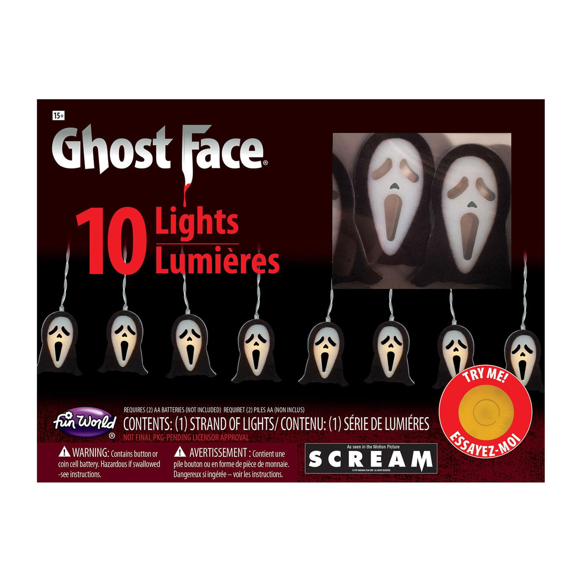 Fun World Officially Licensed Ghost Face String Lights Battery Operated