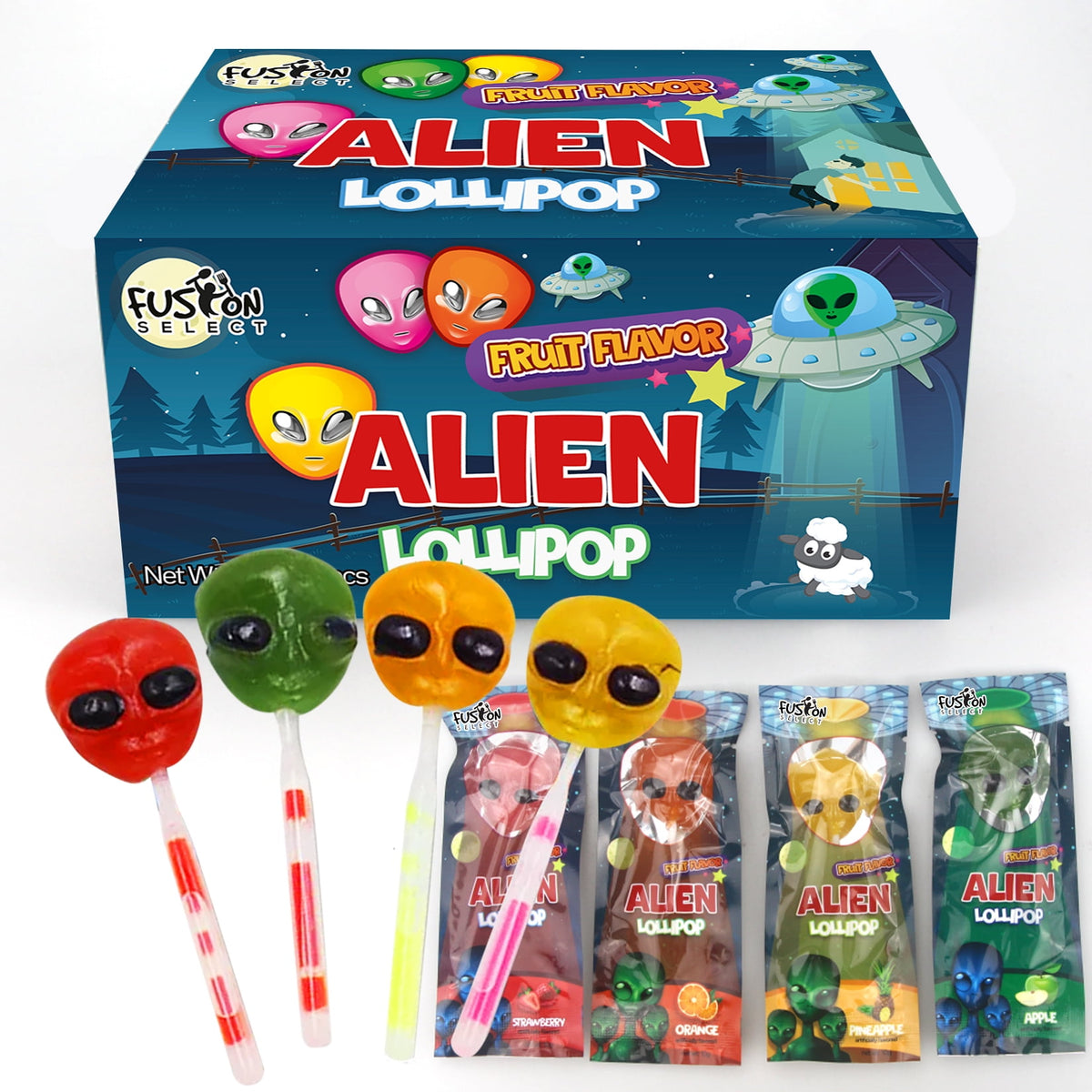 Fusion Select 30 Alien Halloween Lollipops - Trick or Treat Candies for Kids - Extraterrestrial Themed Halloween Candy Lollipops For Space Themed Events, Birthday Parties - Individually Wrapped Treats