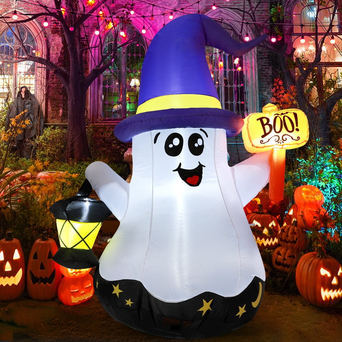 GOOSH Halloween Inflatable 5 FT Halloween Ghost Inflatable with Hand-Held Light, Cute Blow Up Ghost Halloween Ghost Decorations with Built-in LEDs, Halloween Decorations Clearance for Holiday/Party