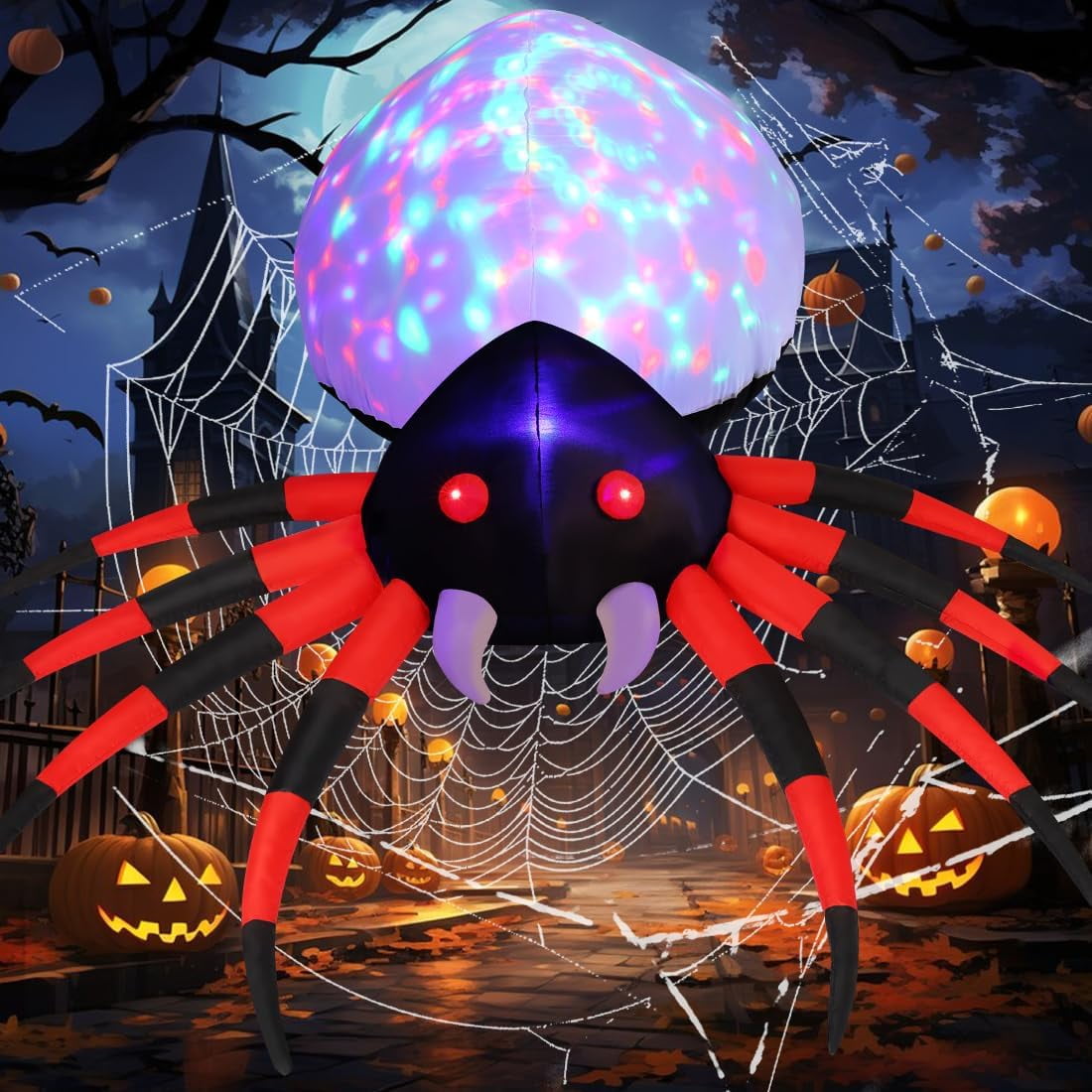 GOOSH Halloween Inflatable 8.5 FT Halloween Spider Inflatable, Giant Blow Up Spider with Built-in Lights, Outdoor Inflatable Halloween Decorations Halloween Blowup for Holiday/Party/Yard