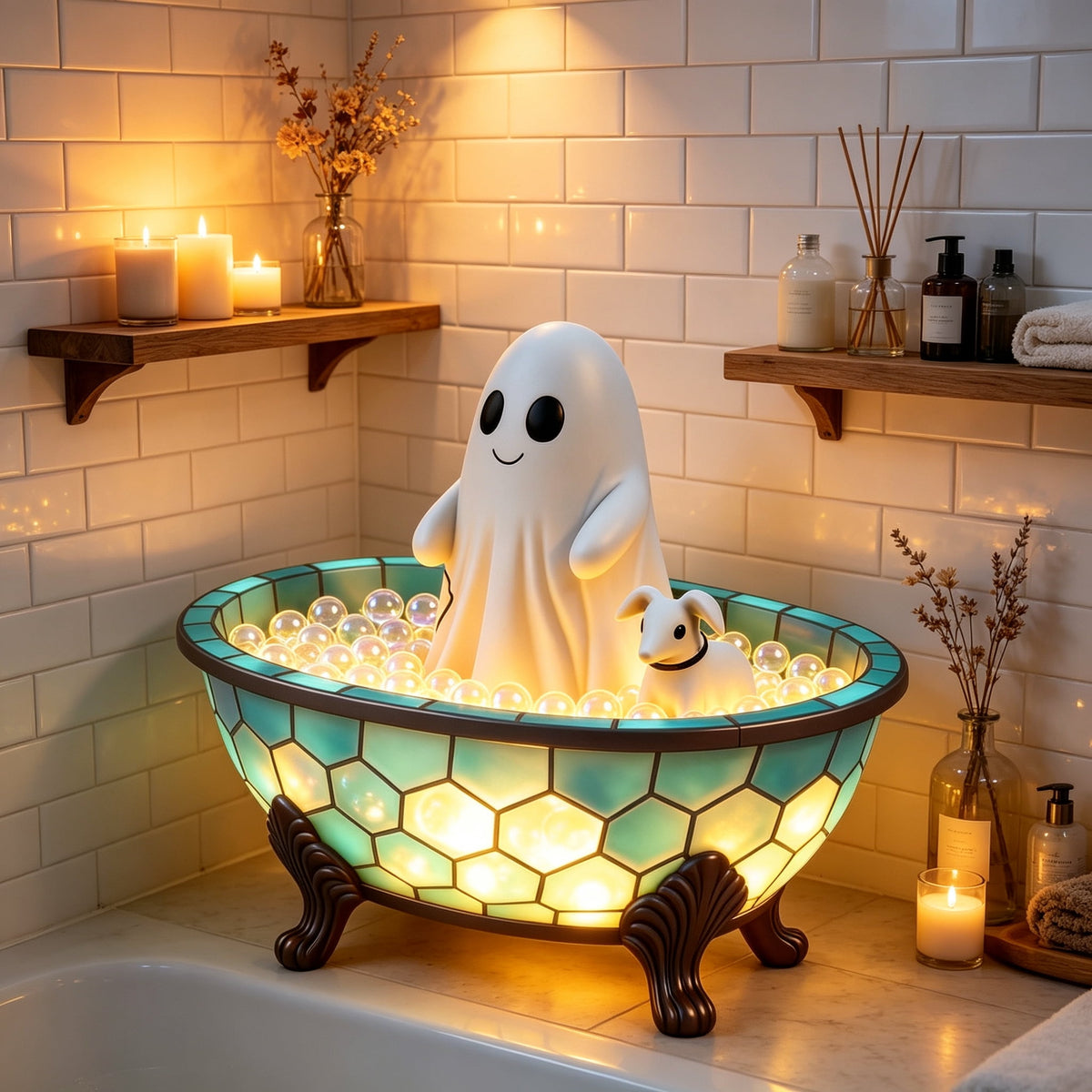 Clearance Halloween Decor-Halloween Decorations Indoor-Light up Ghost in Glass Like-Cute Ghost with Light for Home Kitchen Mantel Tabletop Party Decor and Holiday Decorations Best Halloween Gifts