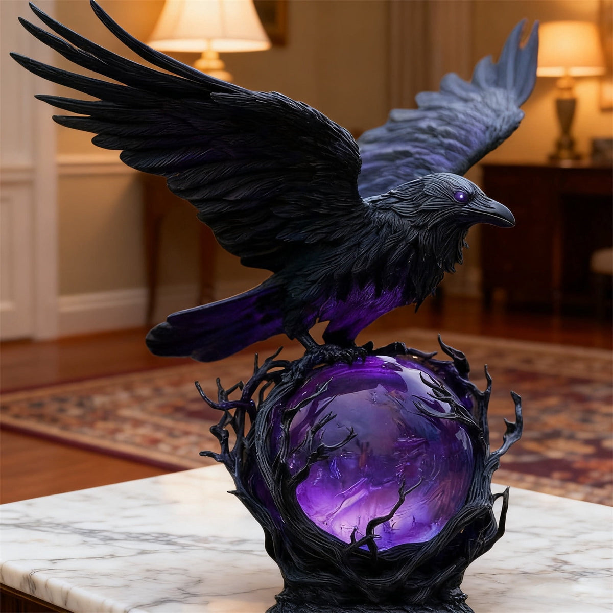 Gothic Mysterious Crow LED Light Luminous Sculpture, Resin Gothic Home Decor Accent, Raven Lamp for Halloween Gift, Bedroom Bedside, Living Room