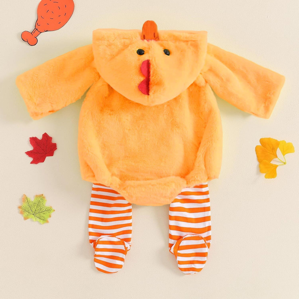 Gunia Baby Chicken Outfit Halloween Toddler Girl Boy Clothes Sets Flannel Fuzzy Romper Striped Leggings Outfits,Size 0-3 Years