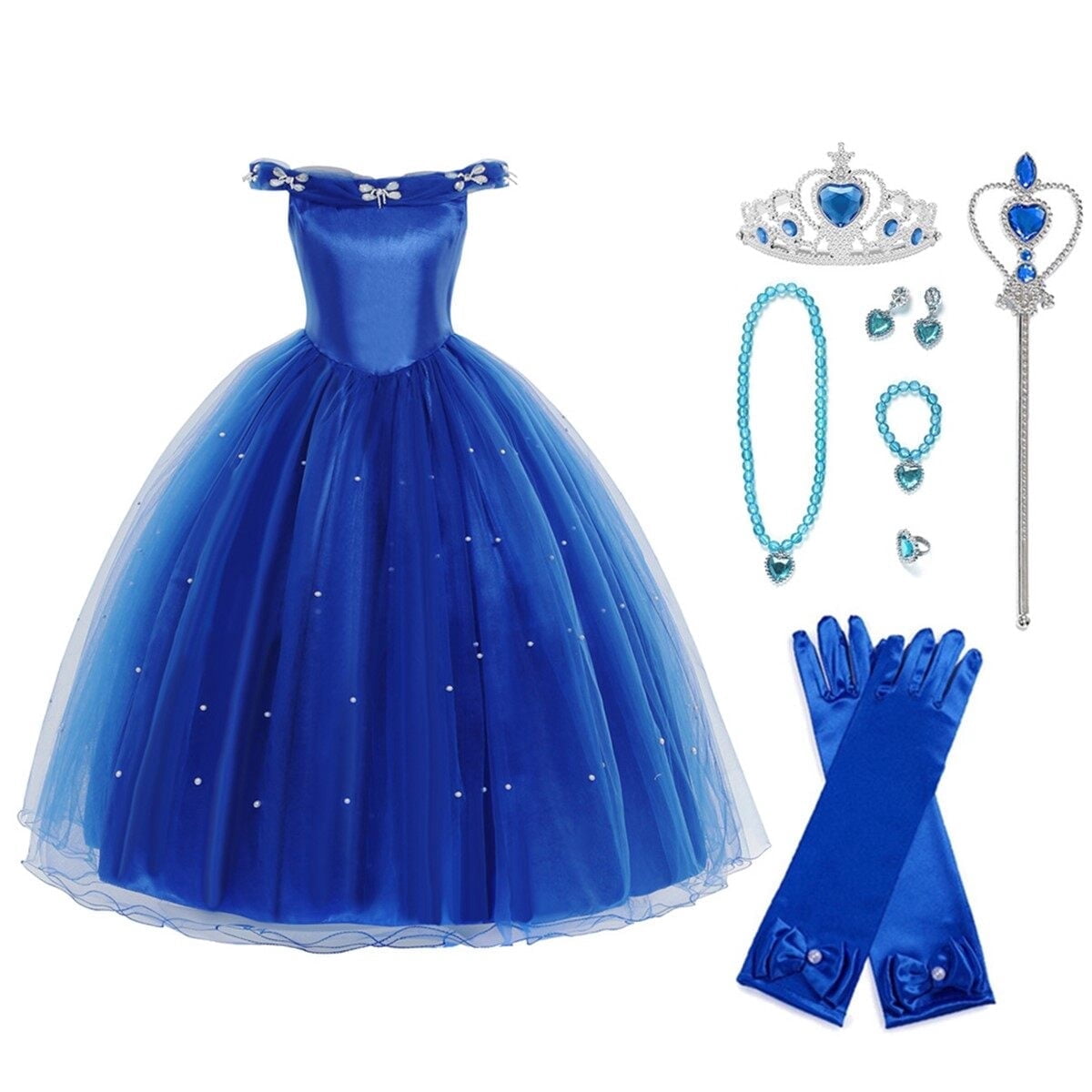 HAWEE Girls' Snow Princess Deluxe Costume Fancy Dress up with Accessories for Girls Halloween Christmas Party