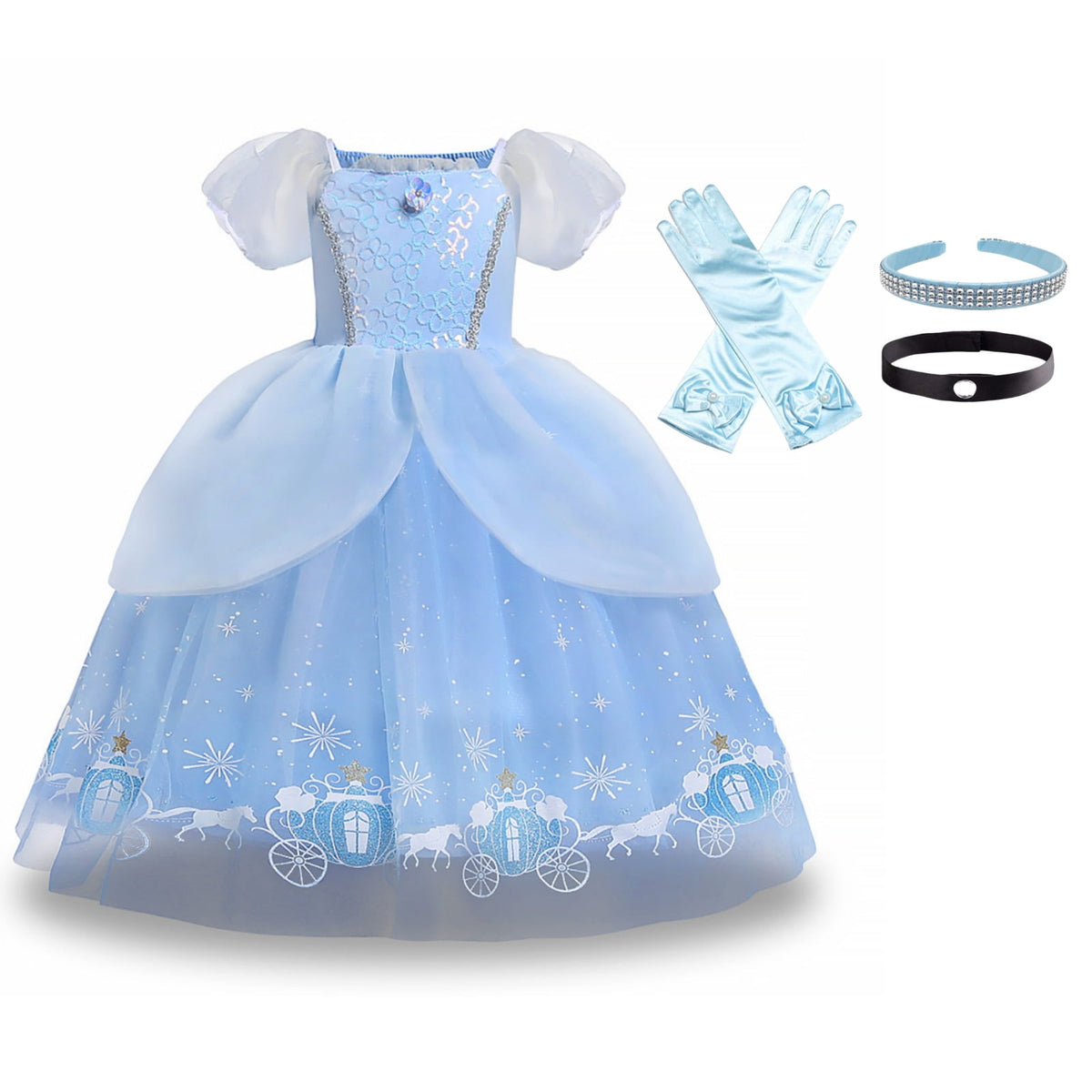 HAWEE Girls Princess Costume Dress, Butterfly Tulle Long Ball Gown with Accessories, Birthday Party & Halloween Costume Age 2-7 Years