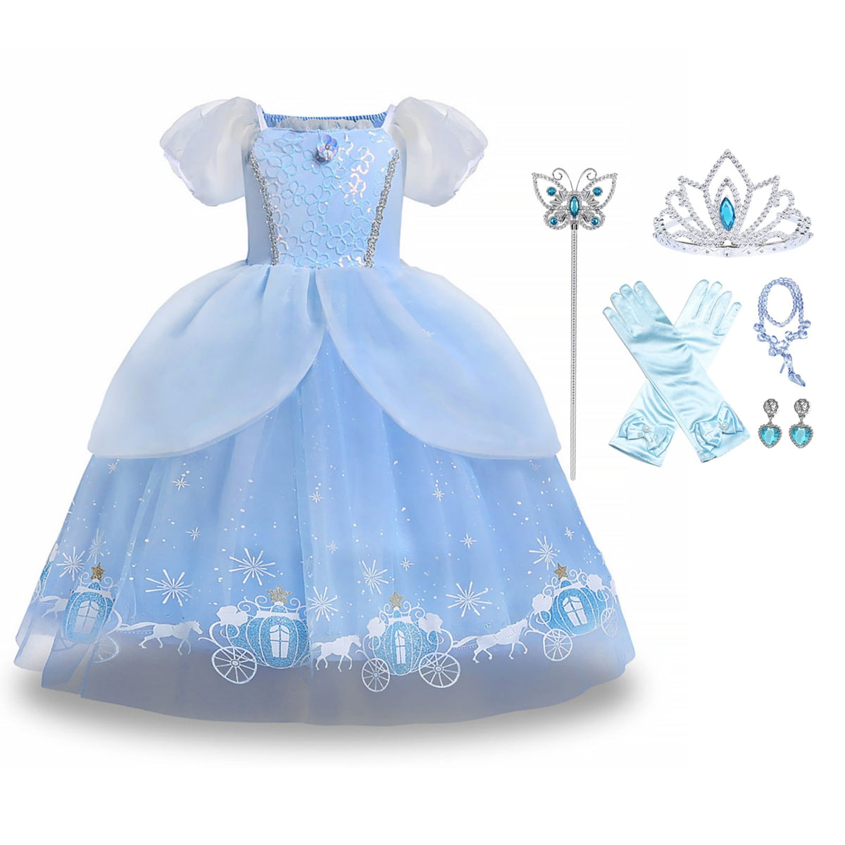 HAWEE Girls Princess Costume Dress, Butterfly Tulle Long Ball Gown with Accessories, Birthday Party & Halloween Costume Age 2-7 Years