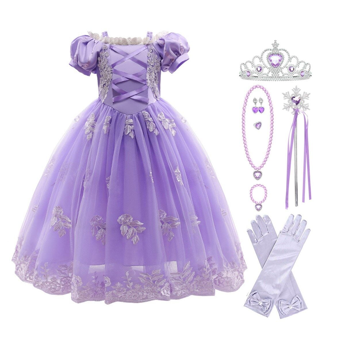 HAWEE Princess Dress for Girl Pink Cosplay Halloween Costume Puff Sleeve Layerd Dresses