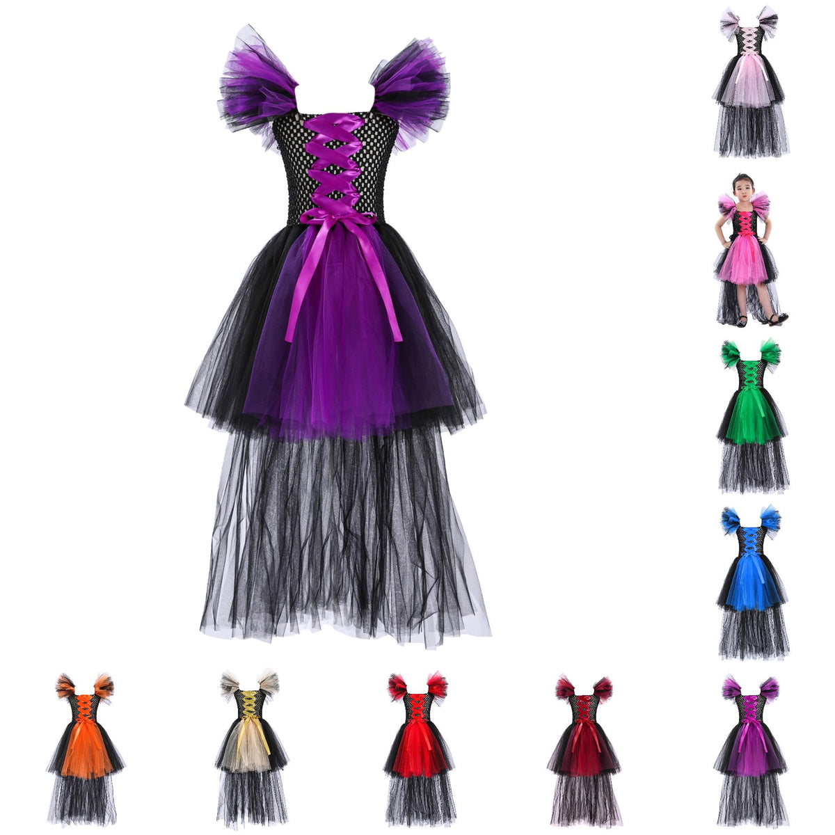 HNMKIU Halloween for Girls Toddler Kids Baby Girls Magnificent Witch Halloween Black Gown Fancy Dress Up Cosplay Party Tutu Dress Dresses E - 18-24 Months