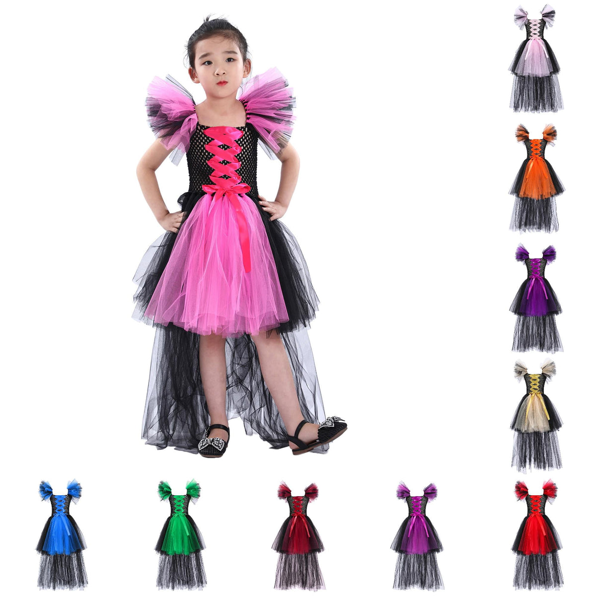 HNMKIU Halloween for Girls Toddler Kids Baby Girls Magnificent Witch Halloween Black Gown Fancy Dress Up Cosplay Party Tutu Dress Dresses E - 18-24 Months