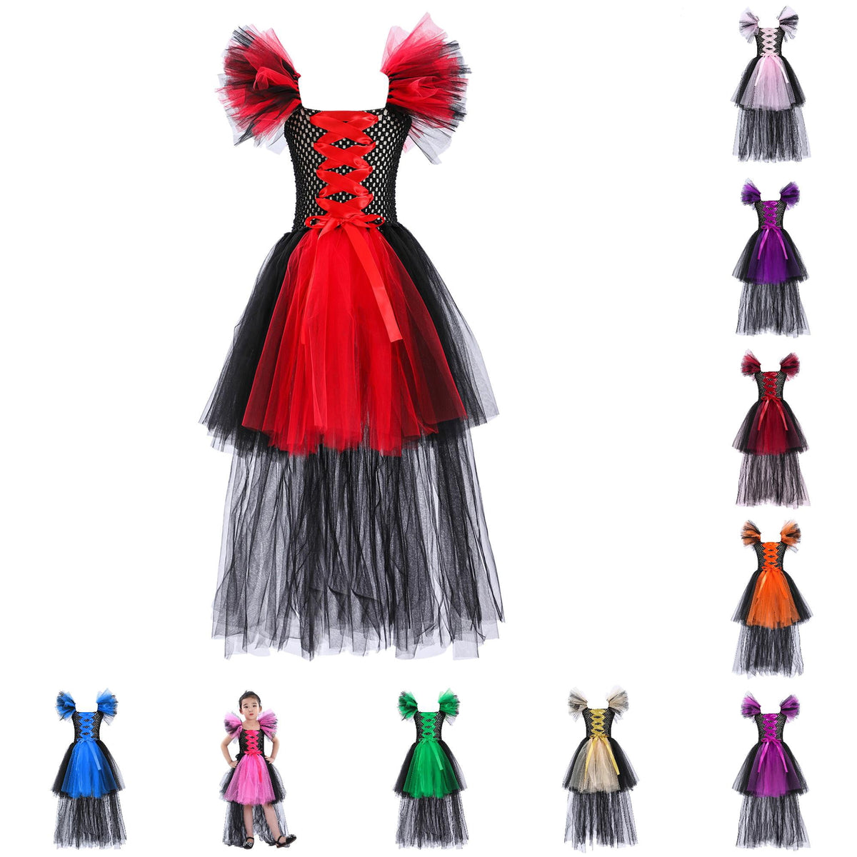 HNMKIU Halloween for Girls Toddler Kids Baby Girls Magnificent Witch Halloween Black Gown Fancy Dress Up Cosplay Party Tutu Dress Dresses E - 18-24 Months