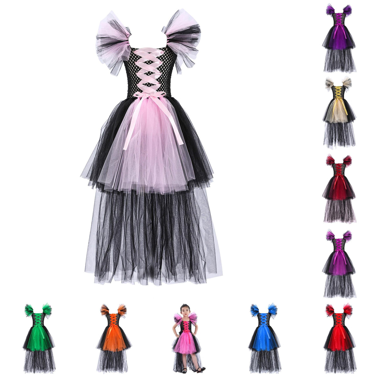 HNMKIU Halloween for Girls Toddler Kids Baby Girls Magnificent Witch Halloween Black Gown Fancy Dress Up Cosplay Party Tutu Dress Dresses E - 18-24 Months