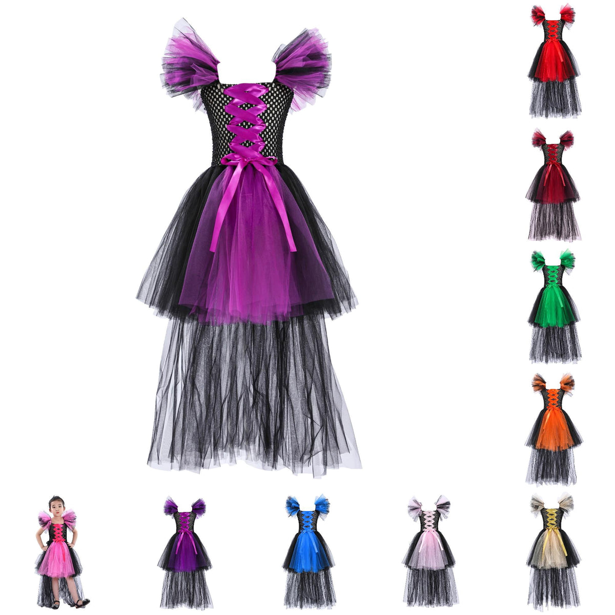 HNMKIU Halloween for Girls Toddler Kids Baby Girls Magnificent Witch Halloween Black Gown Fancy Dress Up Cosplay Party Tutu Dress Dresses E - 18-24 Months
