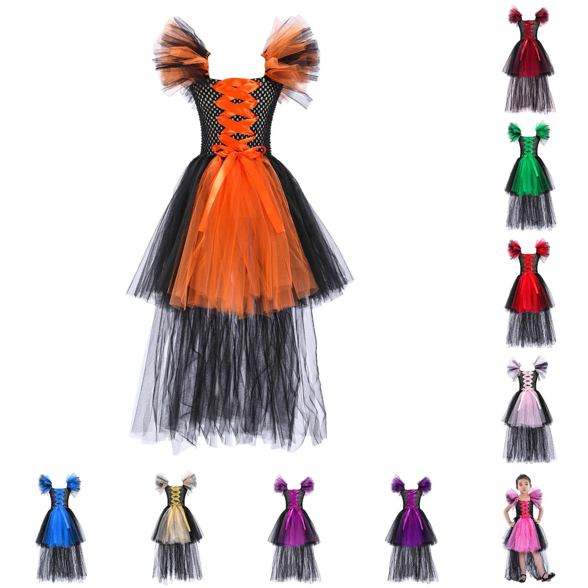 HNMKIU Halloween for Girls Toddler Kids Baby Girls Magnificent Witch Halloween Black Gown Fancy Dress Up Cosplay Party Tutu Dress Dresses E - 18-24 Months