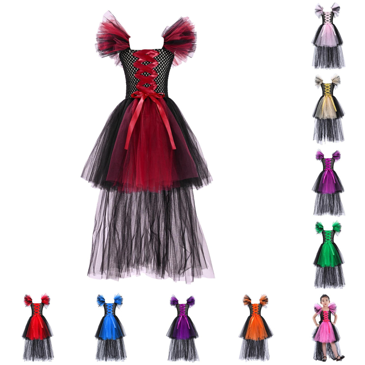 HNMKIU Halloween for Girls Toddler Kids Baby Girls Magnificent Witch Halloween Black Gown Fancy Dress Up Cosplay Party Tutu Dress Dresses E - 18-24 Months