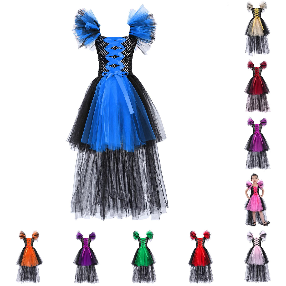 HNMKIU Halloween for Girls Toddler Kids Baby Girls Magnificent Witch Halloween Black Gown Fancy Dress Up Cosplay Party Tutu Dress Dresses E - 18-24 Months