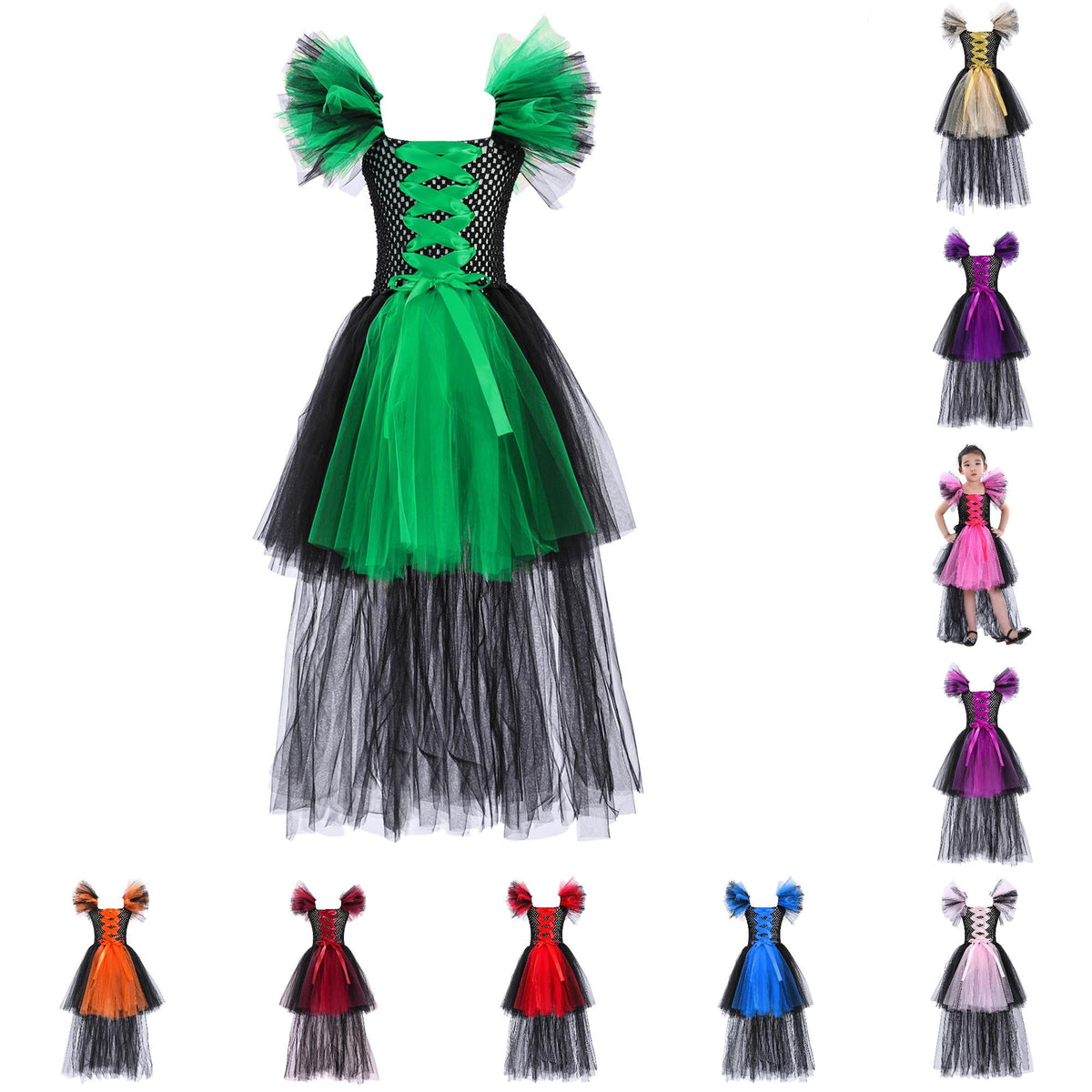 HNMKIU Halloween for Girls Toddler Kids Baby Girls Magnificent Witch Halloween Black Gown Fancy Dress Up Cosplay Party Tutu Dress Dresses E - 18-24 Months