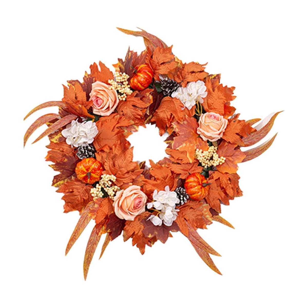 HOARBOEG Autumn Harvest Sunflower Wreath, Artificial Pumpkin Maple Leaf Fall Wreath for Front Door, 21.65 in Thanksgiving Wall Hanging Decor, Outdoor Indoor Harvest Decor