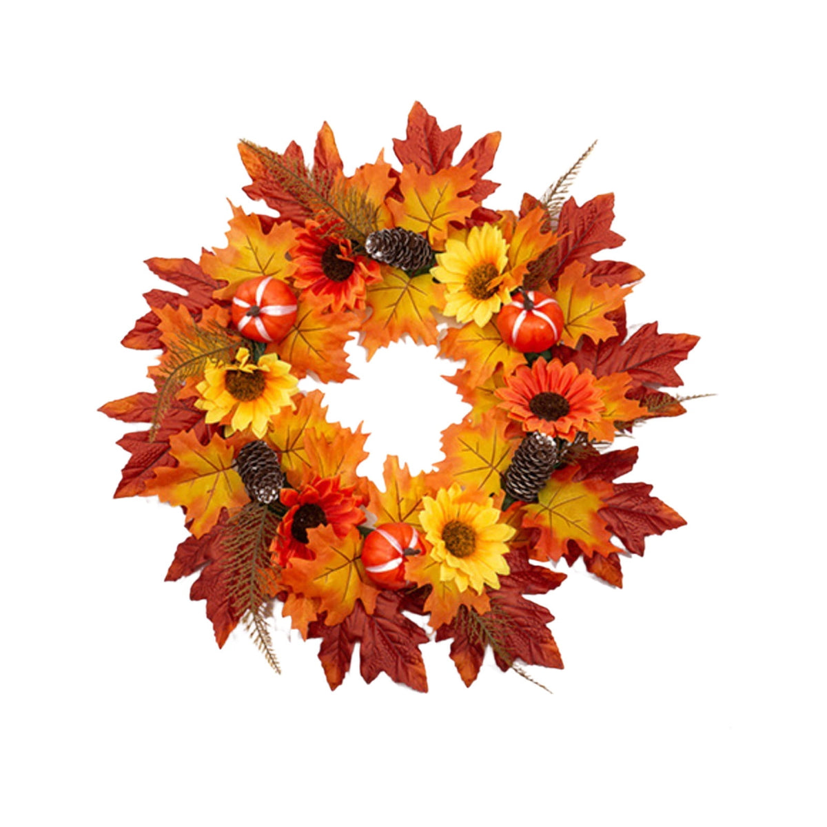 HOARBOEG Autumn Harvest Sunflower Wreath, Artificial Pumpkin Maple Leaf Fall Wreath for Front Door, 21.65 in Thanksgiving Wall Hanging Decor, Outdoor Indoor Harvest Decor