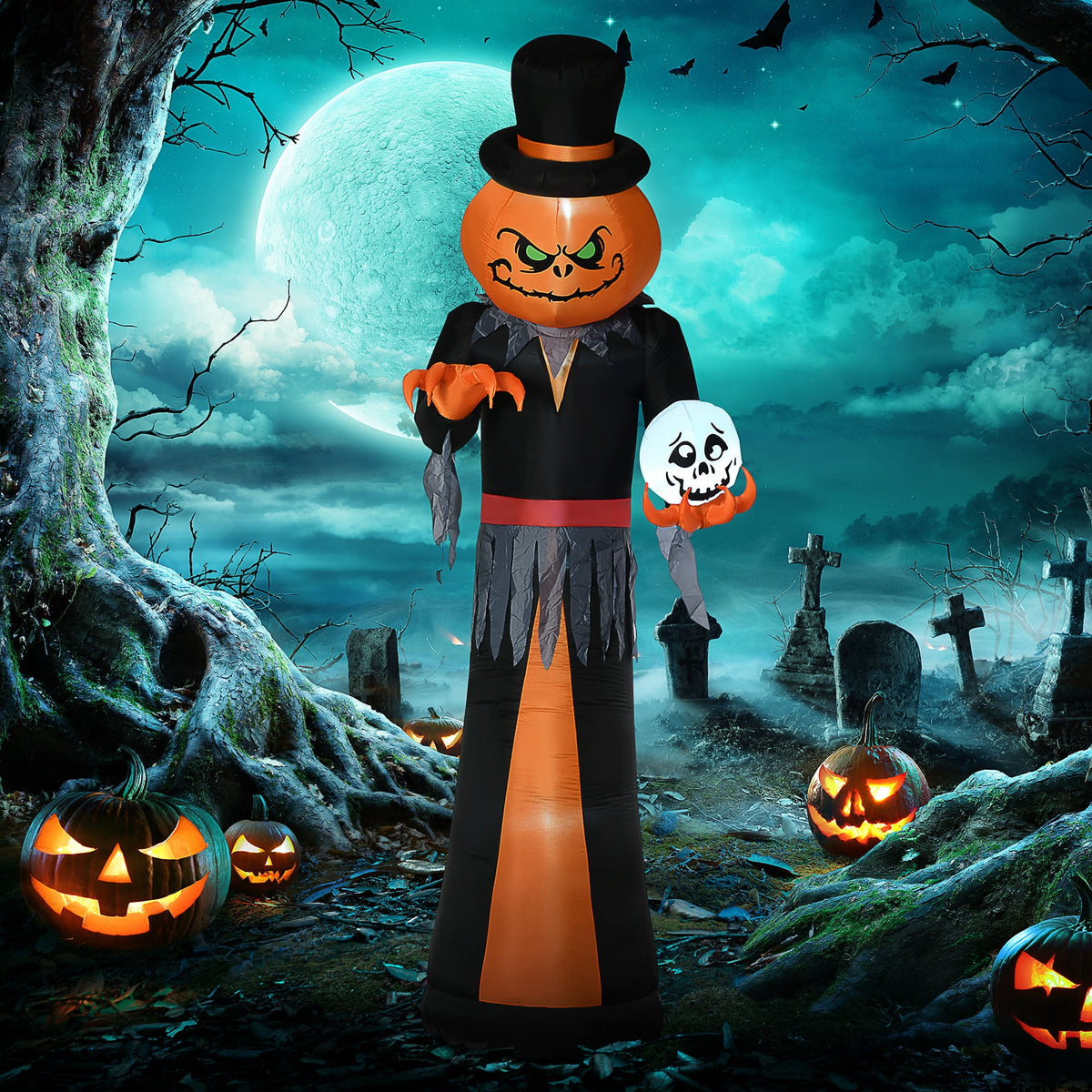 HOMCOM Inflatable Ghost with Pumpkin, Halloween Outdoor LED Lighted Yard Decoration, Waterproof