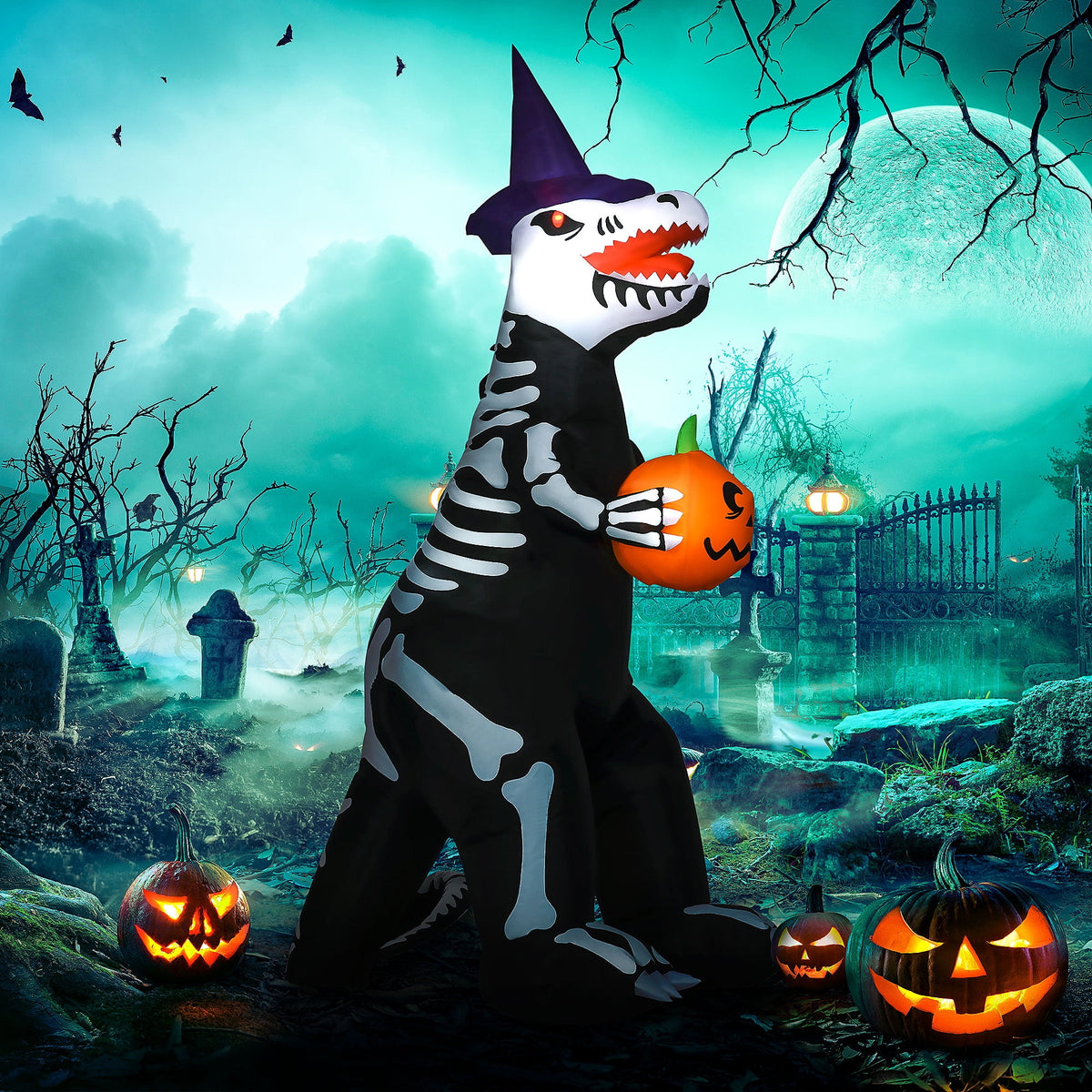 HOMCOM Inflatable Ghost with Pumpkin, Halloween Outdoor LED Lighted Yard Decoration, Waterproof