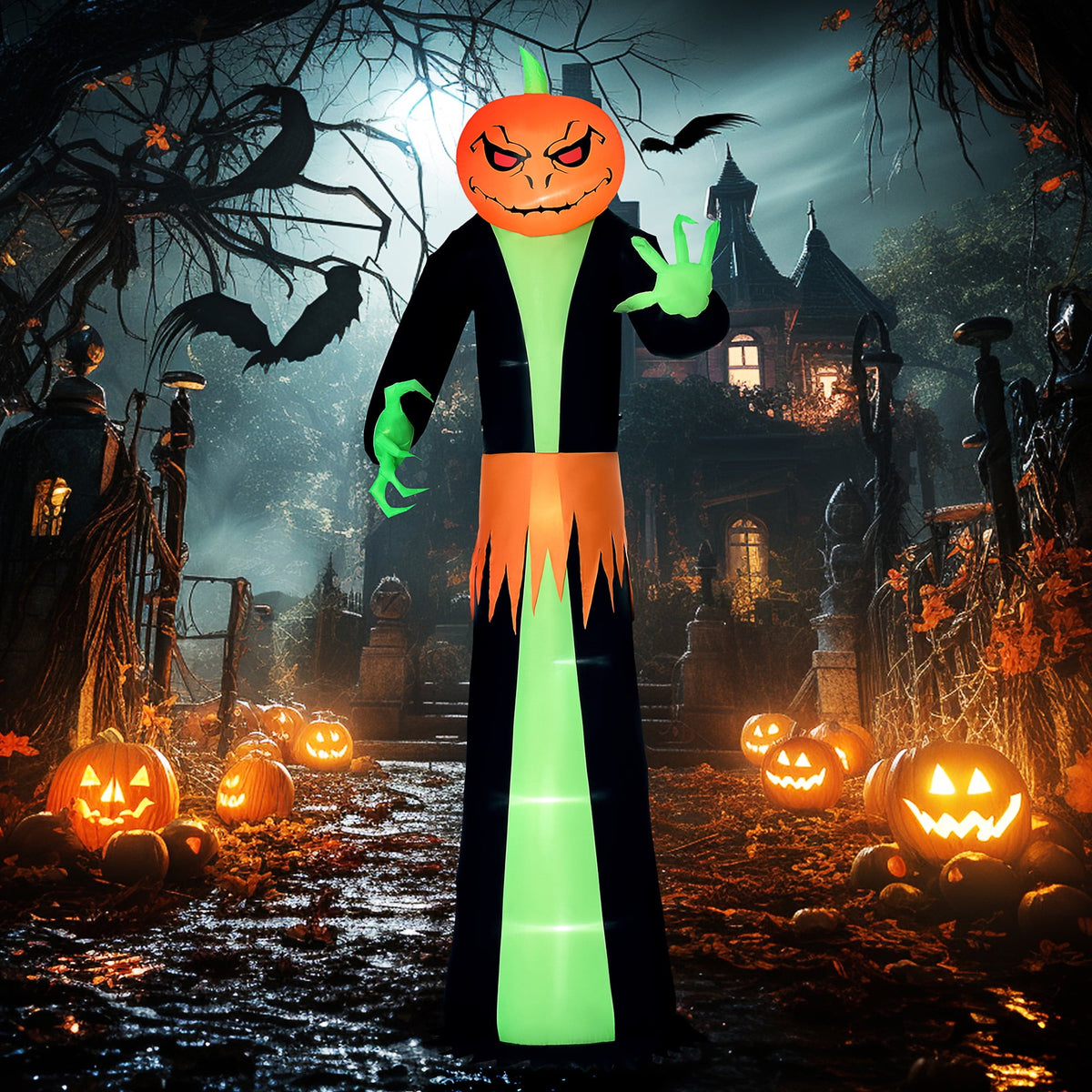 HOMCOM Inflatable Ghost with Pumpkin, Halloween Outdoor LED Lighted Yard Decoration, Waterproof