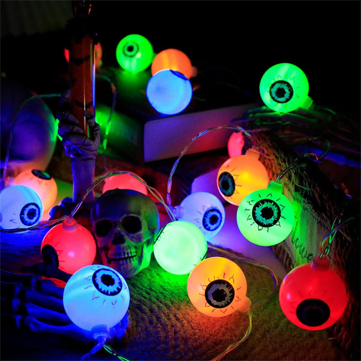 Halloween Decorations 20 LED Spooky Eyeball Lights Outdoor Green Firefly Lights For Garden Yard Patio Pathway Lawn Halloween Party